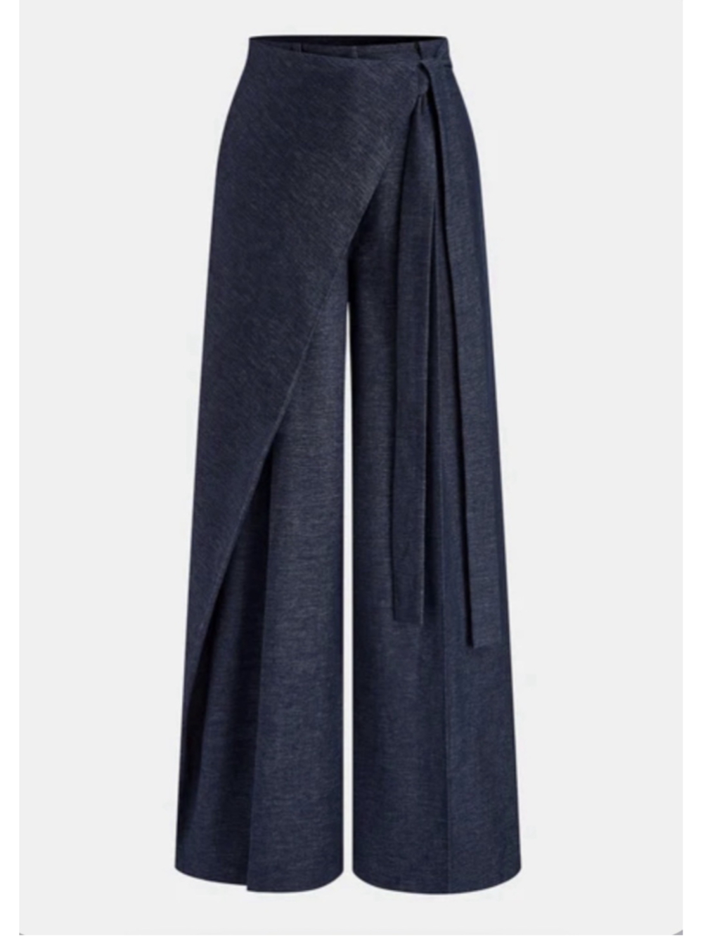New Commense Navy Blue Wrap Front Wide Leg Tie Waist Trousers Pants Size XS